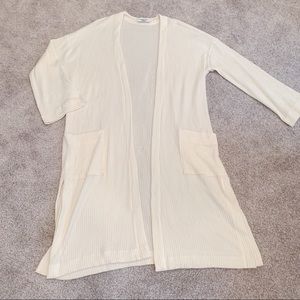 Carly Jean Los Angeles Cream Ribbed Long Cardigan Medium